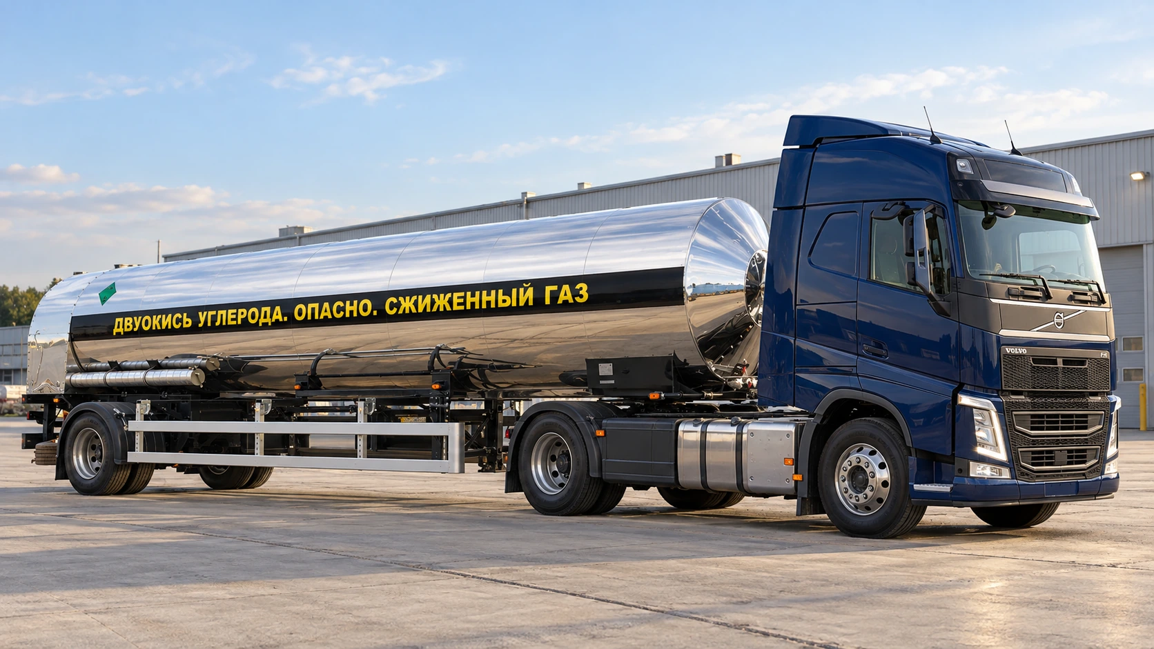 Углекислотная цистерна с синим тягачом Volvo